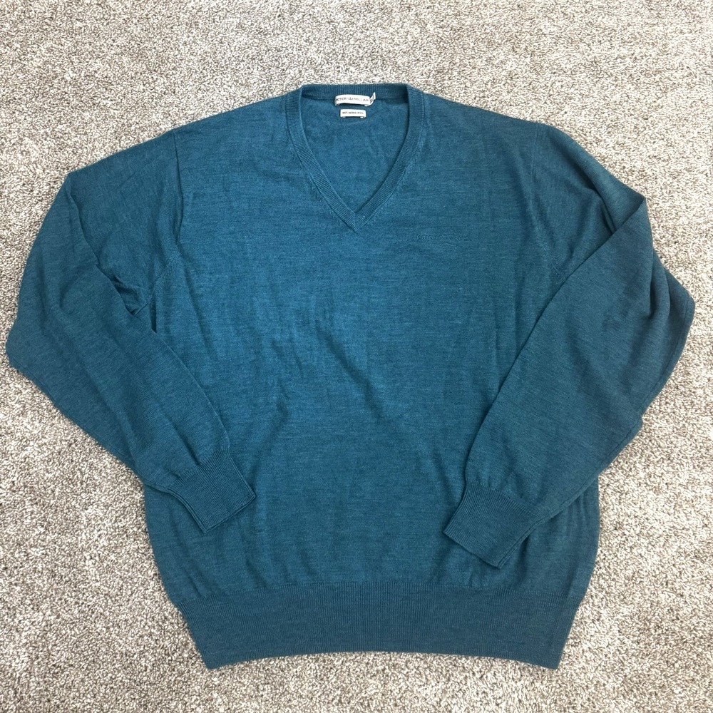 Peter Millar Teal Green 100% Italian Merino Wool V Neck Sweater‎ Men's Size XL